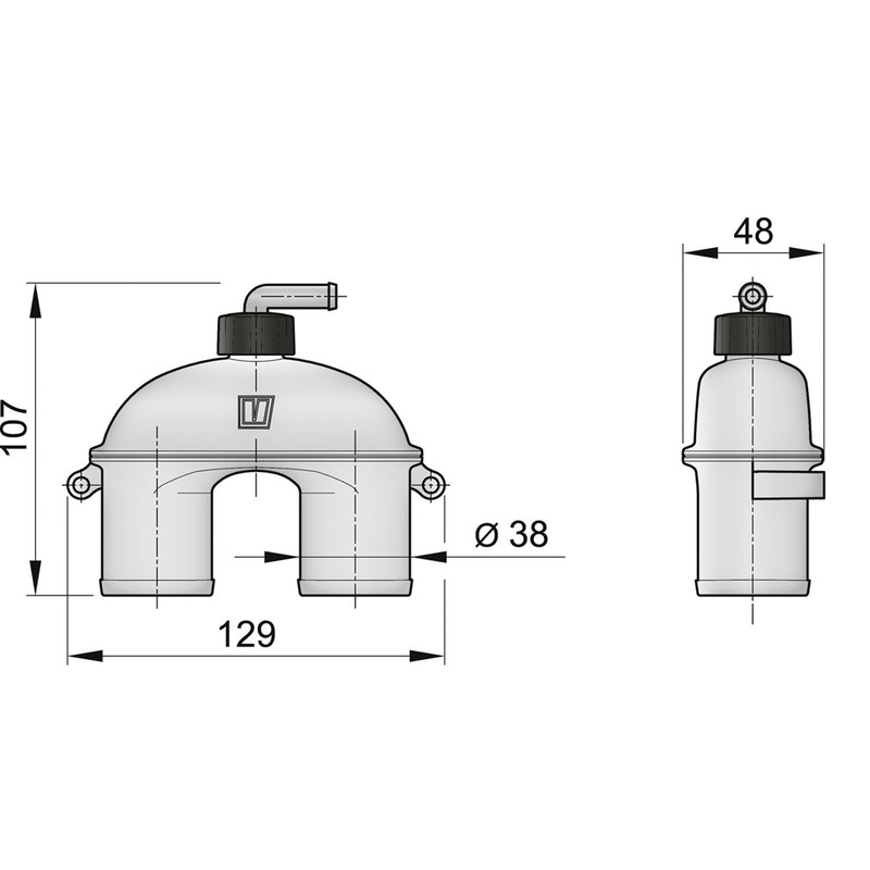 Vetus Kunststoffbelüfter mit Schlauch 38mm Vetus Kunststoffbelüfter mit Schlauch 38mm